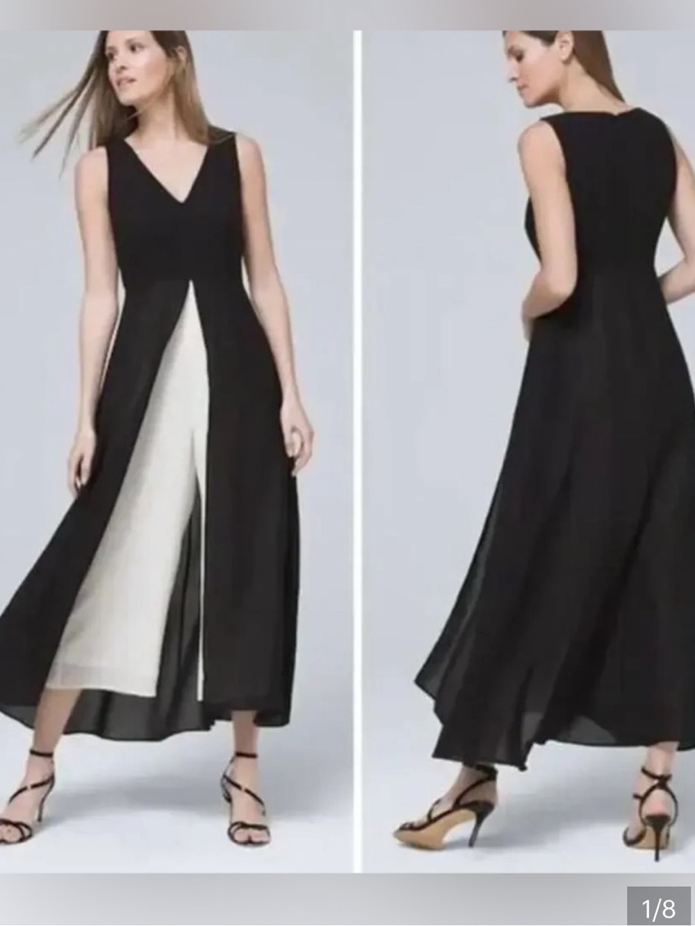 👗Classic Black V-Neck Sleeveless Dress overlay with Ivory jumpsuit